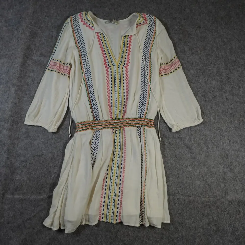 Alice Olivia Dress Womens 4 Jolene Drop Waist Mini Embroidered Boho V-Neck - Picture 2 of 10
